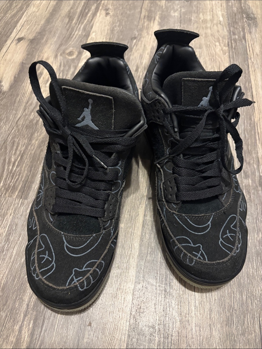 Kids' Black Suede Sneakers with Light Gray Graphic Accents
